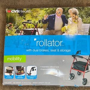 CVS Health Red Rollator Walker with Seat & Storage